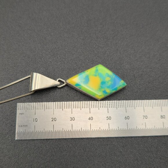 18 Inch Sterling Silver Rainbow Calsilica Stone Pendant Necklace A6324 - Picture 6 of 7